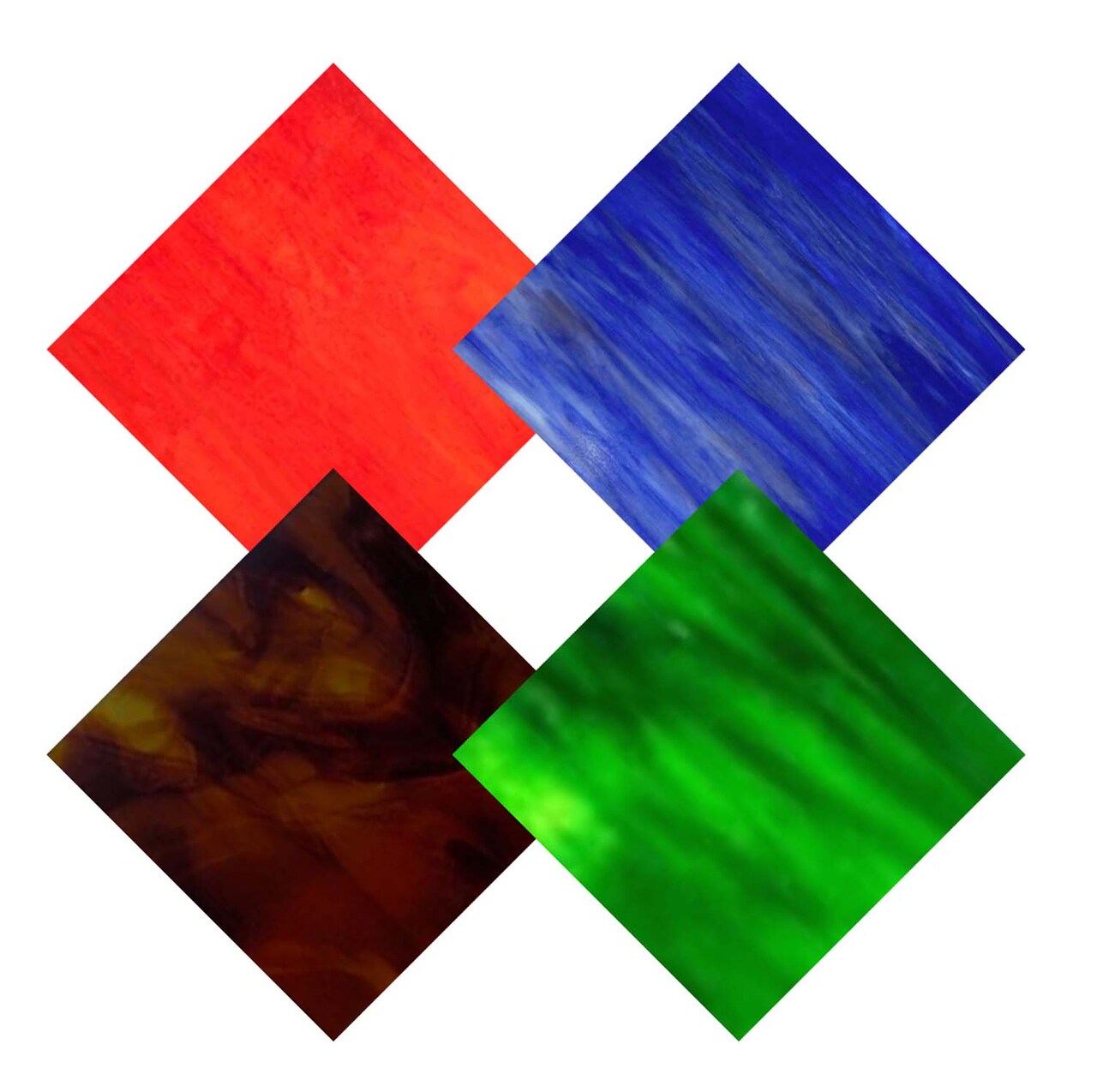 Wissmach 4 Sheet Mixed Color Variety Stained Glass Pack, Orange/Blue/Brown/Green